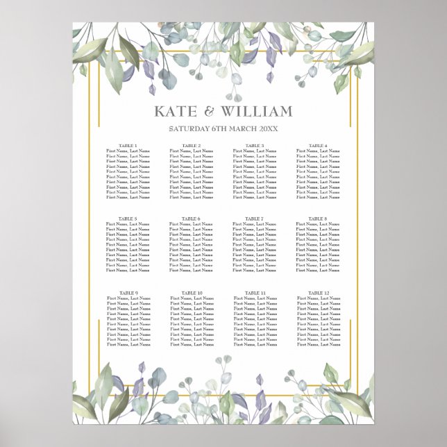 Floral Gold Geometric Wedding Seating Chart (Front)