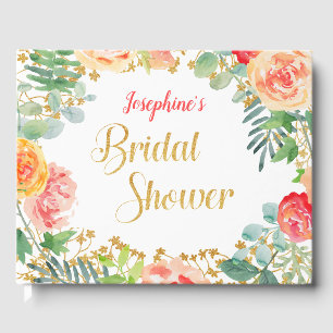 Floral & Gold Glitter Bridal Shower Guest Book
