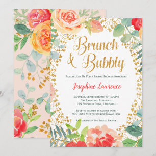 Floral & Gold Glitter Brunch Bridal Shower Invites