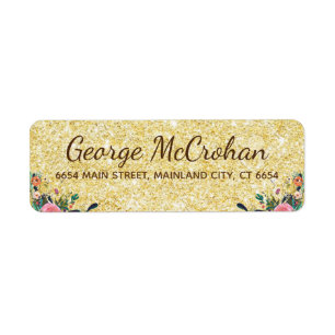 Floral Gold Glitter Foil Return Address