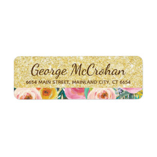 Floral Gold Glitter Foil Return Address