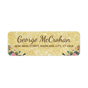 Floral Gold Glitter Foil Return Address
