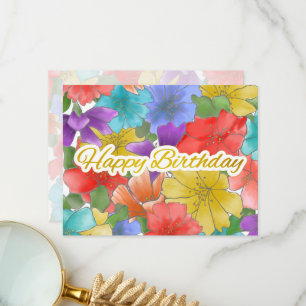 Floral Gold Happy Birthday Thank You Card