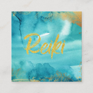 *~* Floral Gold  Healer Aqua Reiki Energy Square Business Card