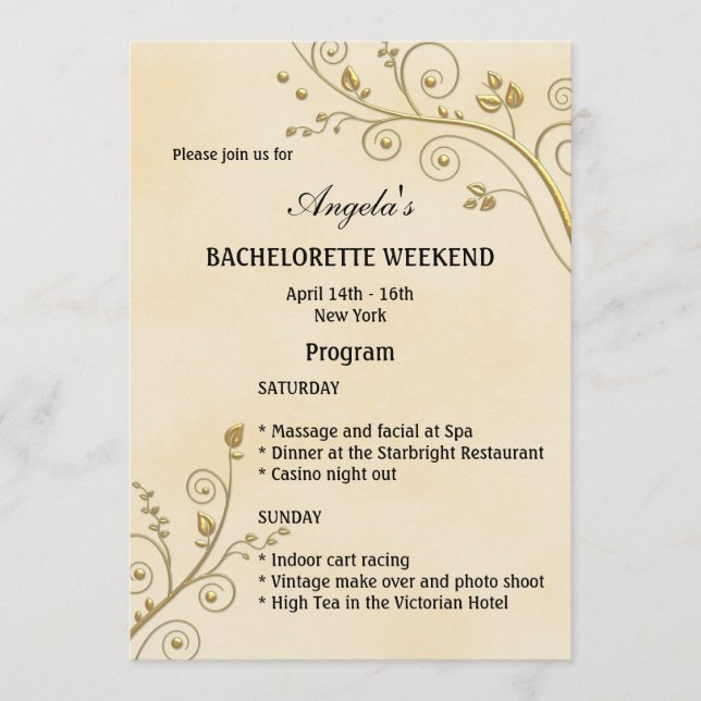 Floral Gold Itinéraire Bachelorette Invitation de  (Devant)