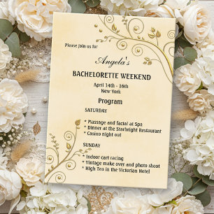 Floral Gold Itinerary Bachelorette Weekend Invite
