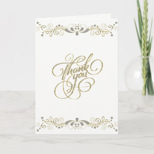 Floral Gold Lace Thank You Typography Card