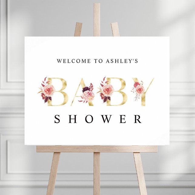 Floral Gold Letter Watercolor Baby Shower Sign (Creator Uploaded)