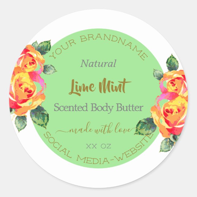 Floral Gold Light Green Product Packaging Labels (Front)