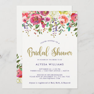 Floral Gold   Modern Watercolor Bridal Shower Invitation