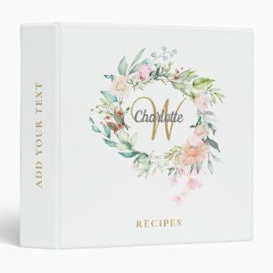 Floral Gold Monogram Recipe Cookbook Binder