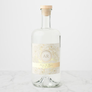 Floral Gold Monogram Wedding Liquor Bottle Label