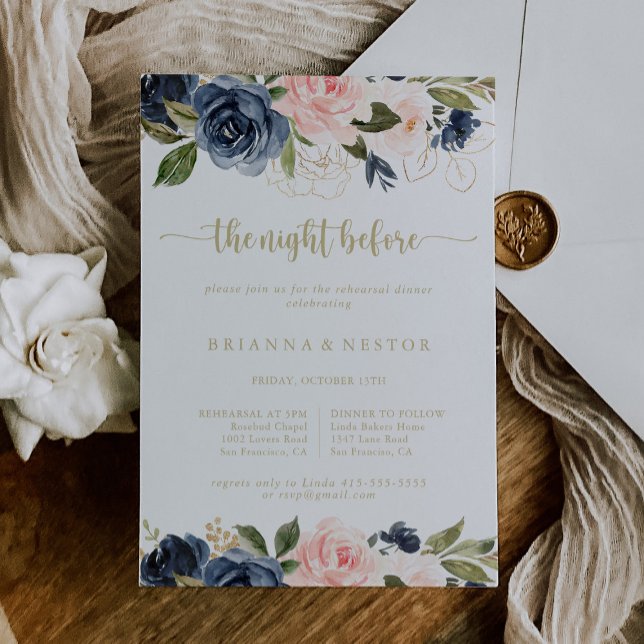 Floral Gold Night Before Rehearsal Dinner  Invitation (Creator Uploaded)