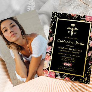 Floral Gold Nursing School Graduation Real Gold