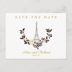 Floral Gold Parisian Wedding Design Announcement Postcard