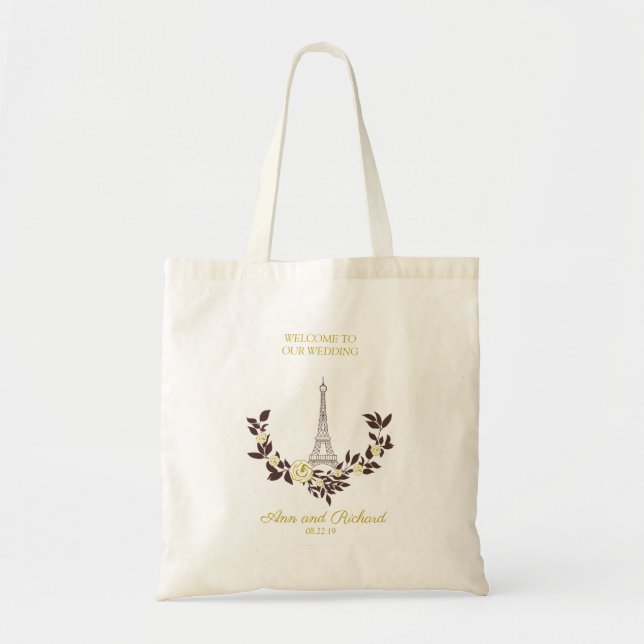 Floral Gold Parisian Wedding Design Tote Bag (Front)