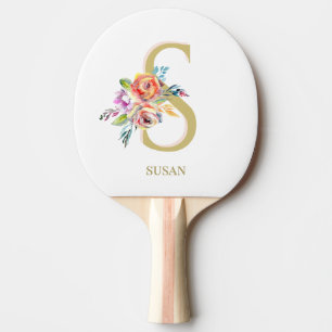 Floral Gold Pink White Personalize Ping Pong Paddle