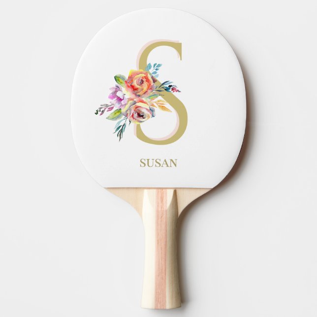  Floral Gold Pink White Personalize  Ping Pong Paddle (Front)