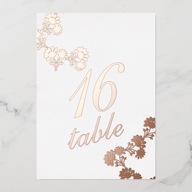 Floral Gold Pressed  Foil Table Number (Front)