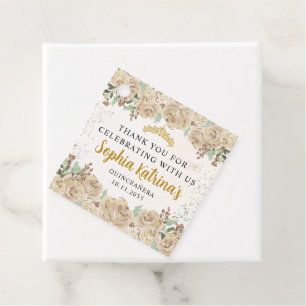 Floral Gold Princess Quinceanera Birthday Favour Tags