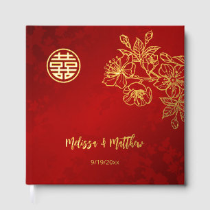 Floral Gold Red Chinese Wedding Guest Book