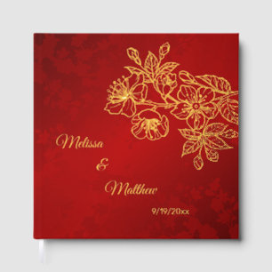 Floral Gold Red Christmas Wedding Guest Book
