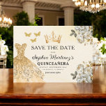 Floral Gold Save the Date Birthday Quinceanera<br><div class="desc">Announce your special day with the Floral Gold Save the Date Quinceañera card. This elegant design features luxurious gold floral accents that exude sophistication and charm. Perfect for setting the tone for your upcoming quinceañera, this save the date combines a touch of regal beauty with timeless elegance. The delicate gold...</div>