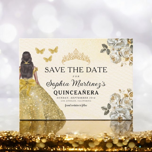 Floral Gold Save the Date Birthday Quinceanera (Creator Uploaded)