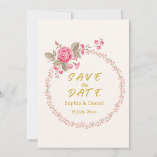 Floral Gold Save the Date Card