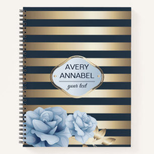 Floral Gold Stripe midnight blue Notebook