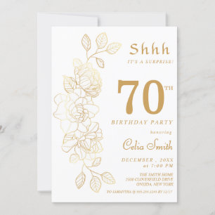 Floral Gold Surprise 70th Birthday Invitation