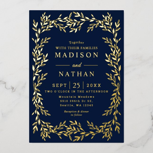 Floral Gold Victorian Mariage Foil Invitation (Recto)