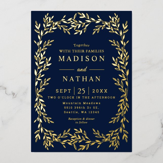 Floral Gold Victorian Wedding Foil Invitation (Front)
