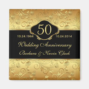 Floral golden black 50th Wedding Anniversary Magnet