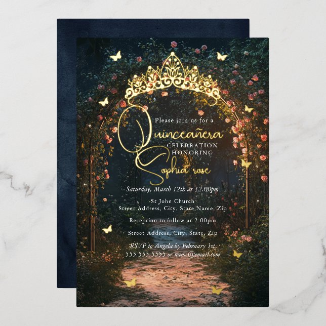 Floral Golden Garden Butterfly Quinceanera (Front/Back)
