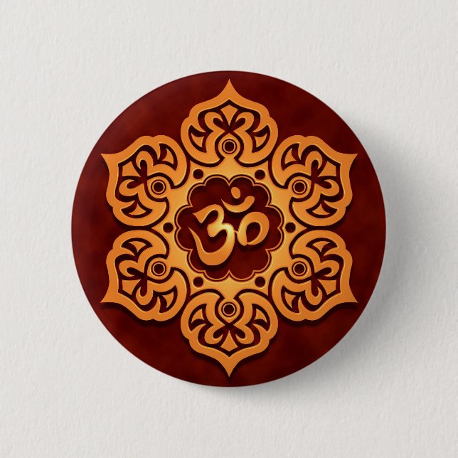 Floral Golden Red Aum Design 2 Inch Round Button (Front)