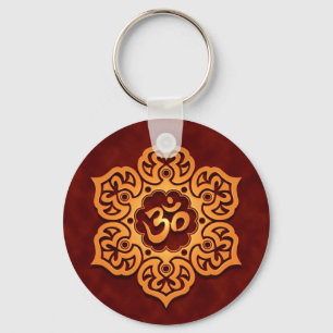 Floral Golden Red Aum Design Keychain