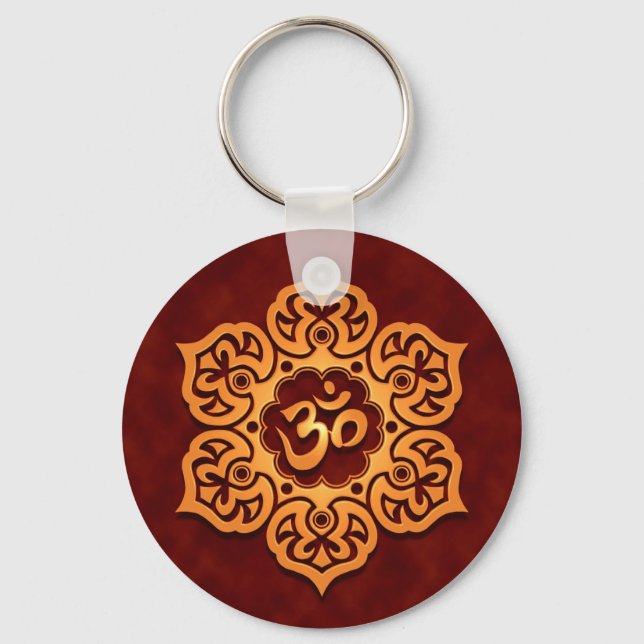Floral Golden Red Aum Design Keychain (Front)
