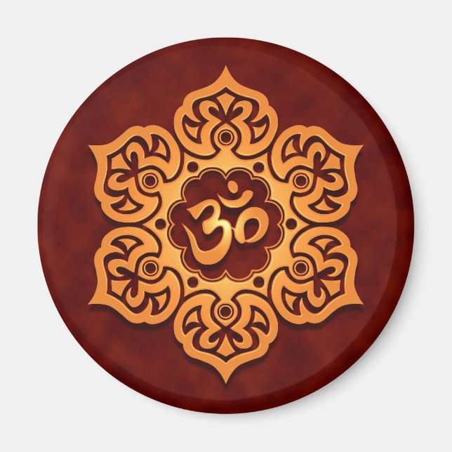 Floral Golden Red Aum Design Magnet (Front)