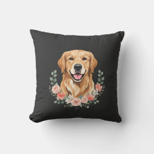Floral Golden Retriever Dog Portrait Sublimation Throw Pillow