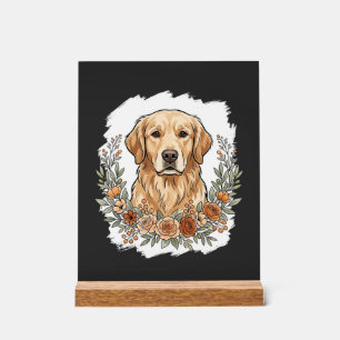 Floral Golden Retriever Sublimation Acrylic Sign