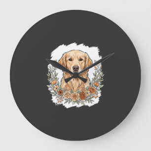 Floral Golden Retriever Sublimation Large Clock