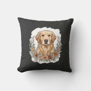 Floral Golden Retriever Sublimation Throw Pillow