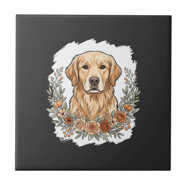 Floral Golden Retriever Sublimation Tile (Front)
