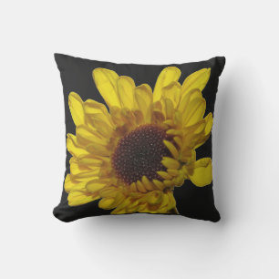Floral Golden Yellow Black Abstract Artsy Custom Outdoor Pillow