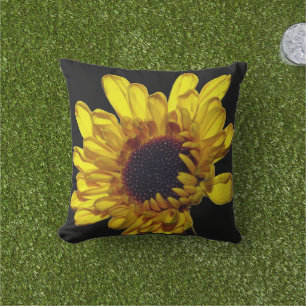 Floral Golden Yellow Black Abstract Artsy Gift Outdoor Pillow
