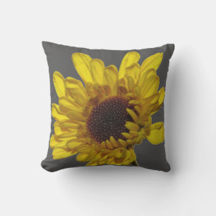 Floral Golden Yellow Flower Abstract Gift Grey Outdoor Pillow