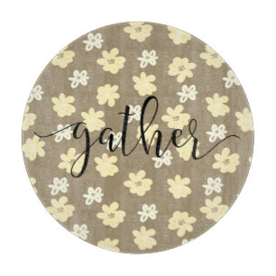 Floral Golden Yellow Typography Farmhouse Decor Cutting Board