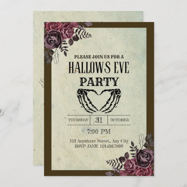 Floral Goth Vintage Hallows Even Party Invitation (Front/Back)