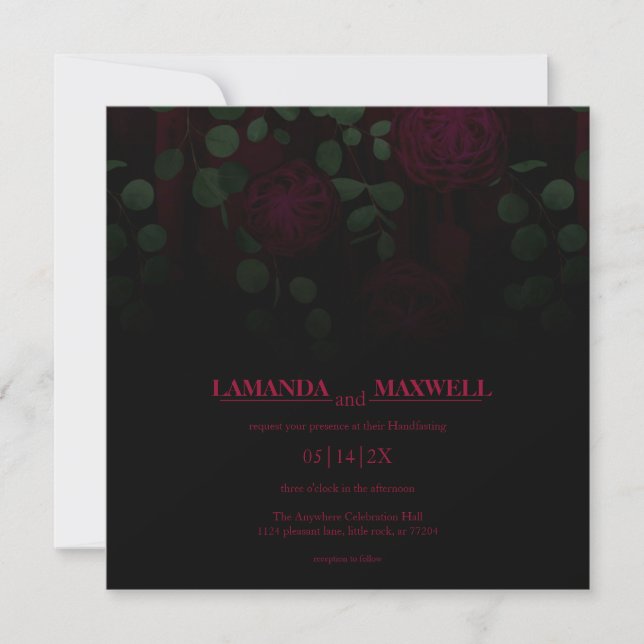 Floral Gothic Black Fuchsia Handfasting Invitation (Front)